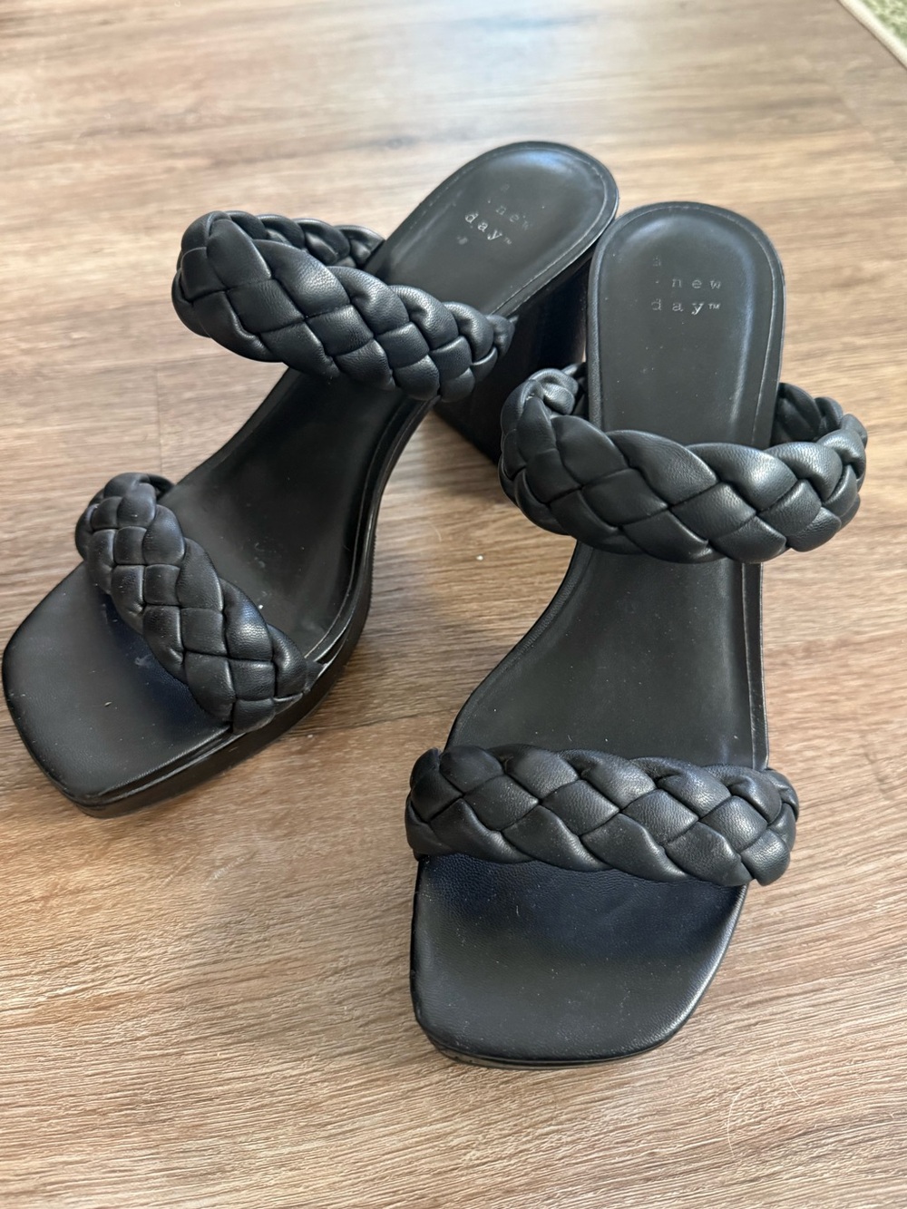 A New Day Black Braided Double-Strap Block Heel Mules - Picture 3 of 6